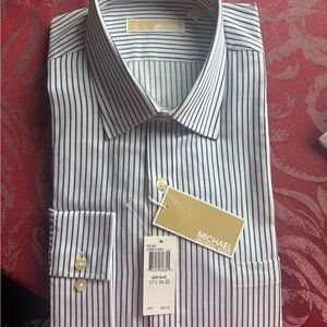 Michael Kors Blue Pinstripe Dress Shirt with Contrasting Collar